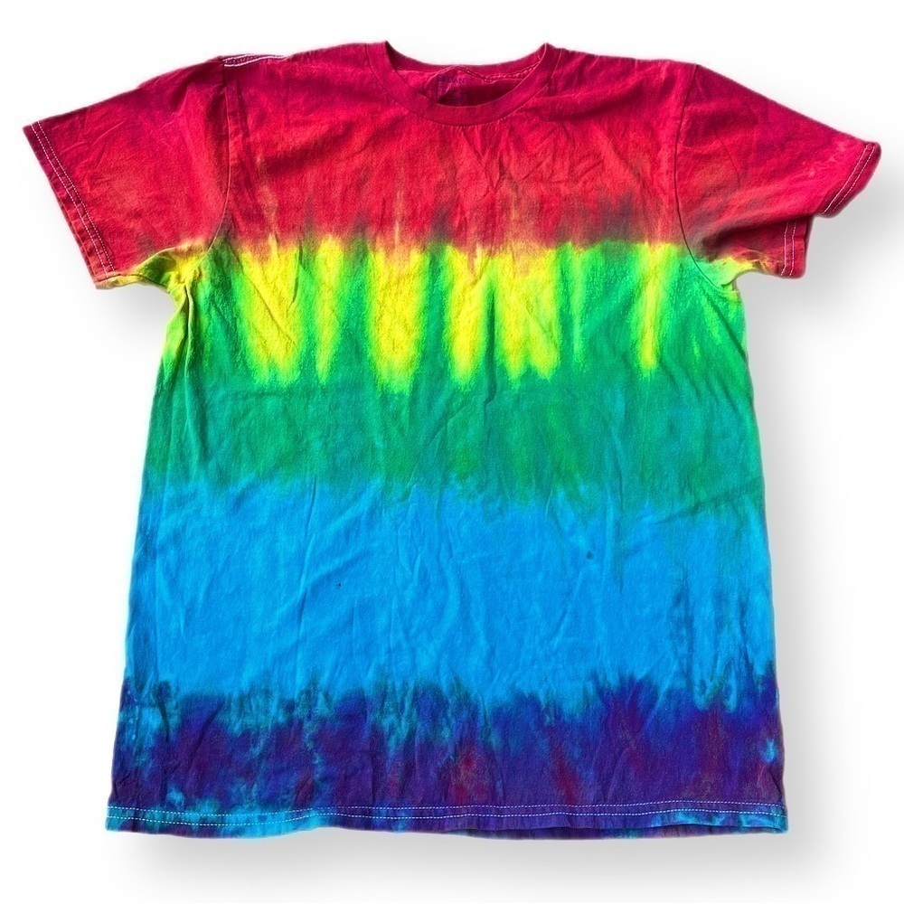 tie dye pride flag short sleeve tee unisex M crew neck rainbow